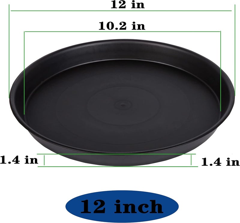 Bleuhome 6 Pack of 12 inch Plant Saucer, Heavy Duty Plastic Plant Saucer 12 inch Round, Plant Tray for Pots, Flower Saucers for Indoors, Garden Plate Bowls, Trays for Planter 10"/11"/12" (Black) - Image 2